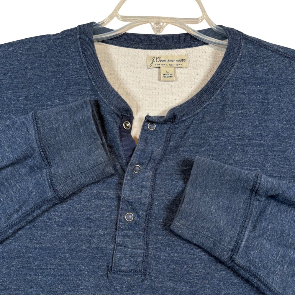 J.Crew Henley Men Large Blue Long Sleeve Snap Neck Heathered Knit Shirt